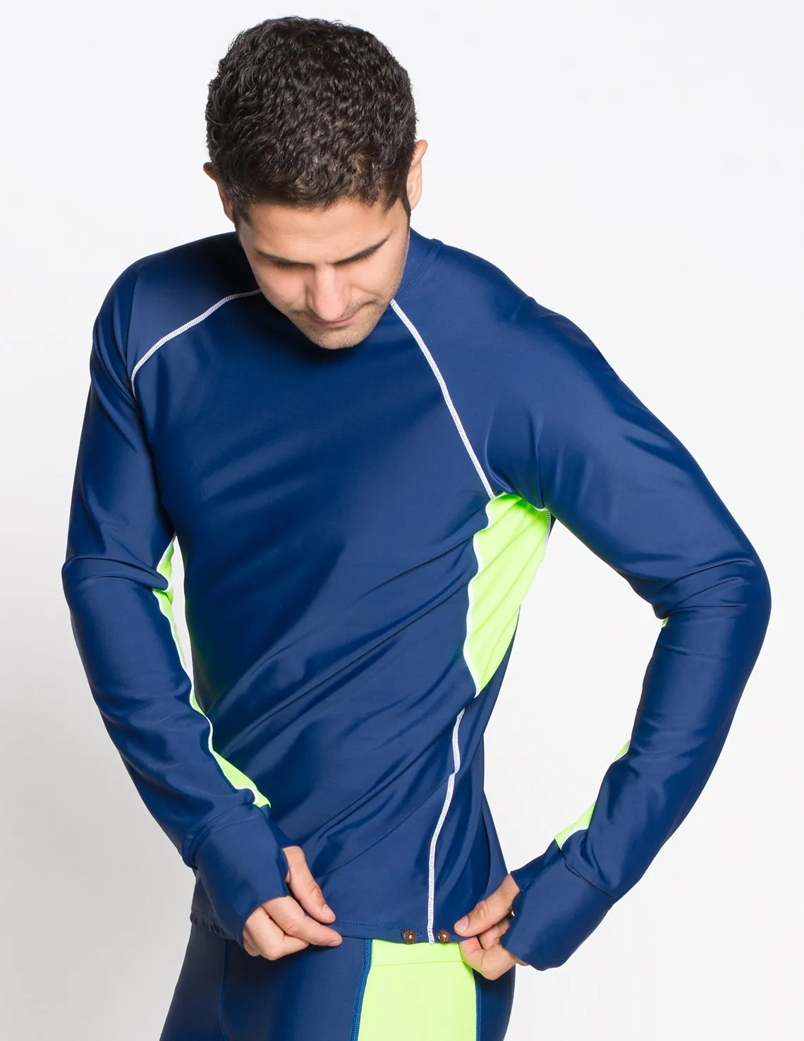 Men's Snorkel Long Sleeve Rash Guard - Navy / Neon Green