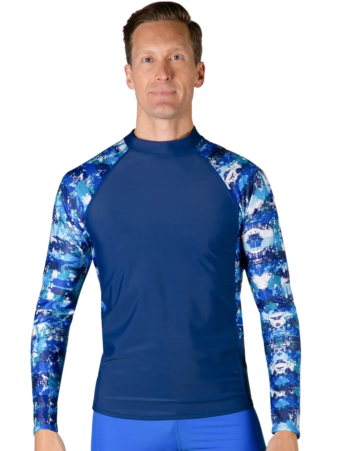 Men's  Swim Performance Long Sleeve Rash Guard - Blue Camo