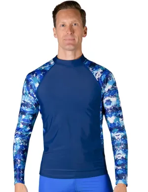 Men's  Swim Performance Long Sleeve Rash Guard - Blue Camo