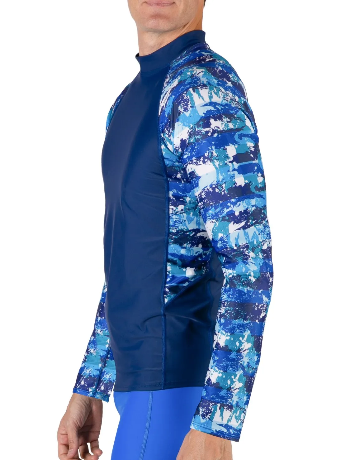 Men's  Swim Performance Long Sleeve Rash Guard - Blue Camo
