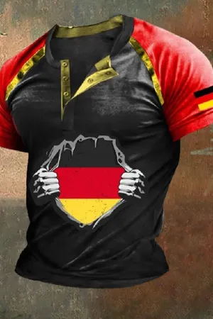 Men's Vintage 2024 German Henley Neck T-Shirt