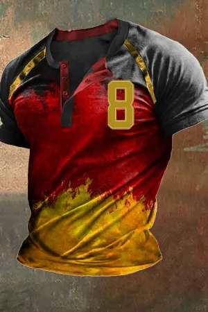 Men's Vintage Euro 2024 German Henley Neck T-Shirt