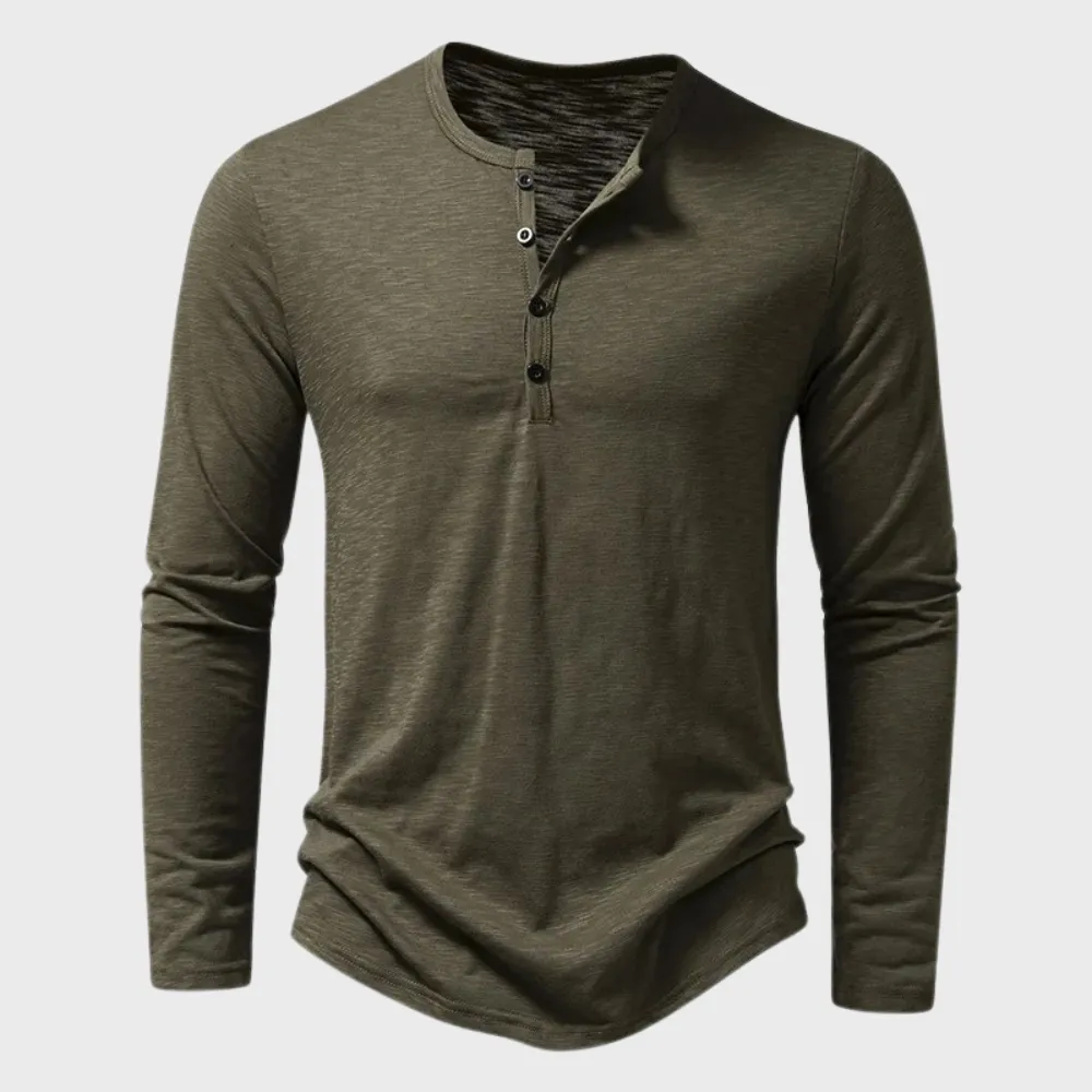 Men's Vintage Style Long Sleeve Henley T-Shirt