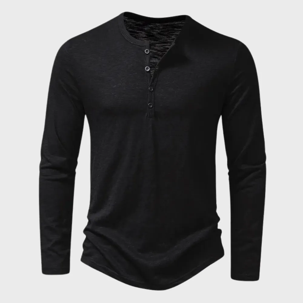 Men's Vintage Style Long Sleeve Henley T-Shirt