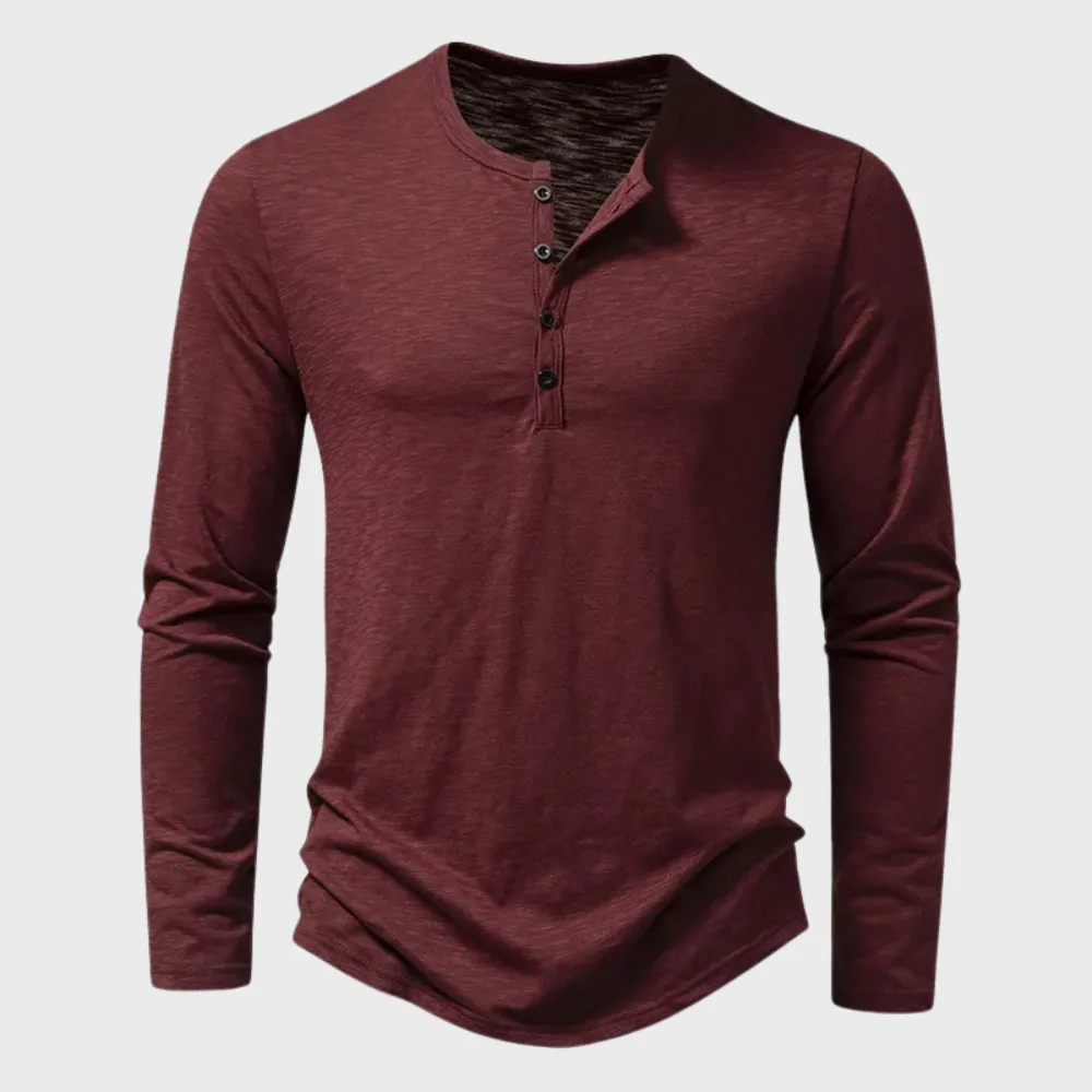 Men's Vintage Style Long Sleeve Henley T-Shirt