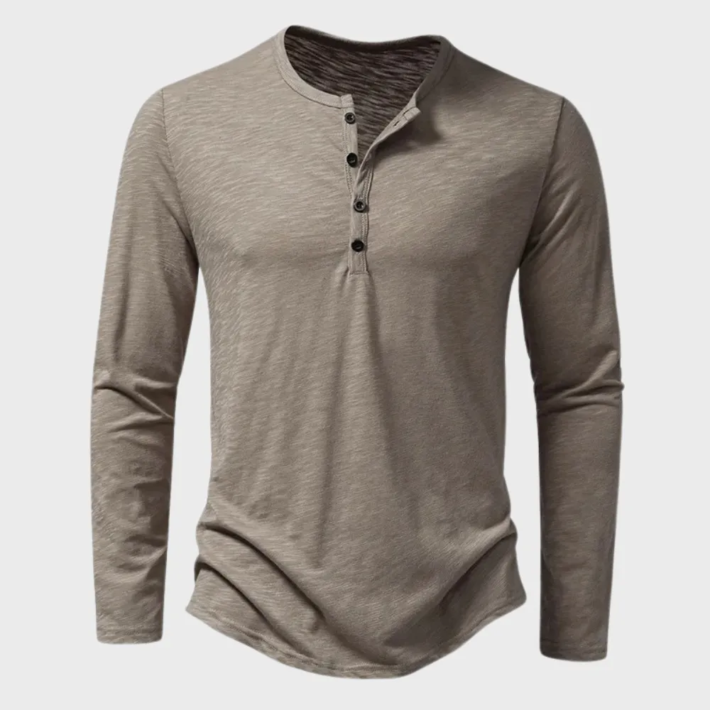 Men's Vintage Style Long Sleeve Henley T-Shirt