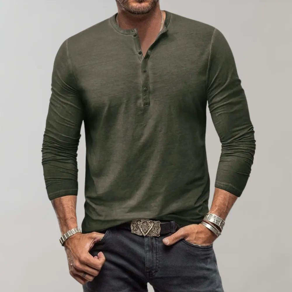 Men's Vintage Style Long Sleeve Henley T-Shirt