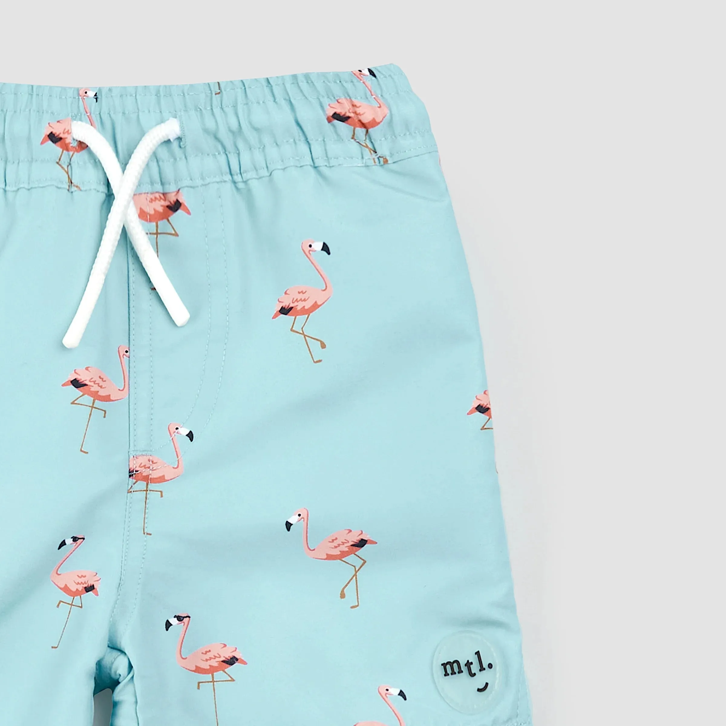 Miles the Label Boys Flamingo Print on Canal Blue Swim Trunks