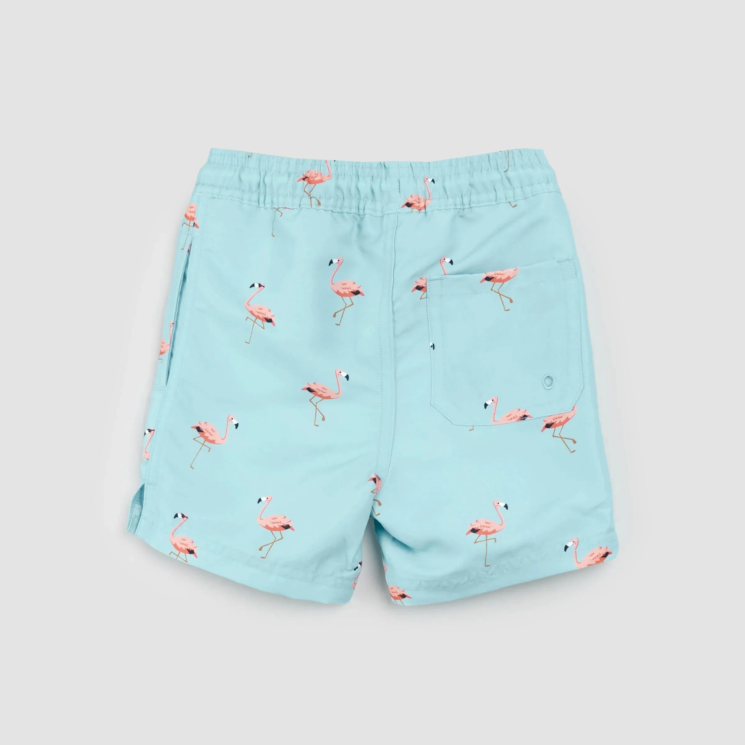 Miles the Label Boys Flamingo Print on Canal Blue Swim Trunks