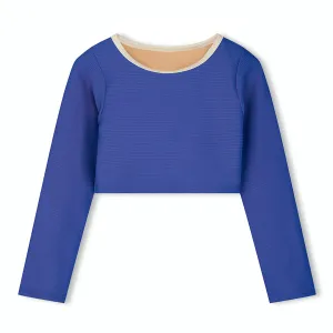 Mini Rib L/Slv Crop Rashie Top - Deep Blue