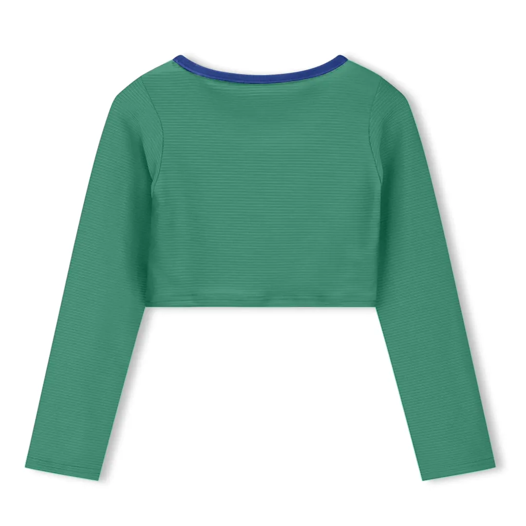 Mini Rib L/Slv Crop Rashie Top - Emerald