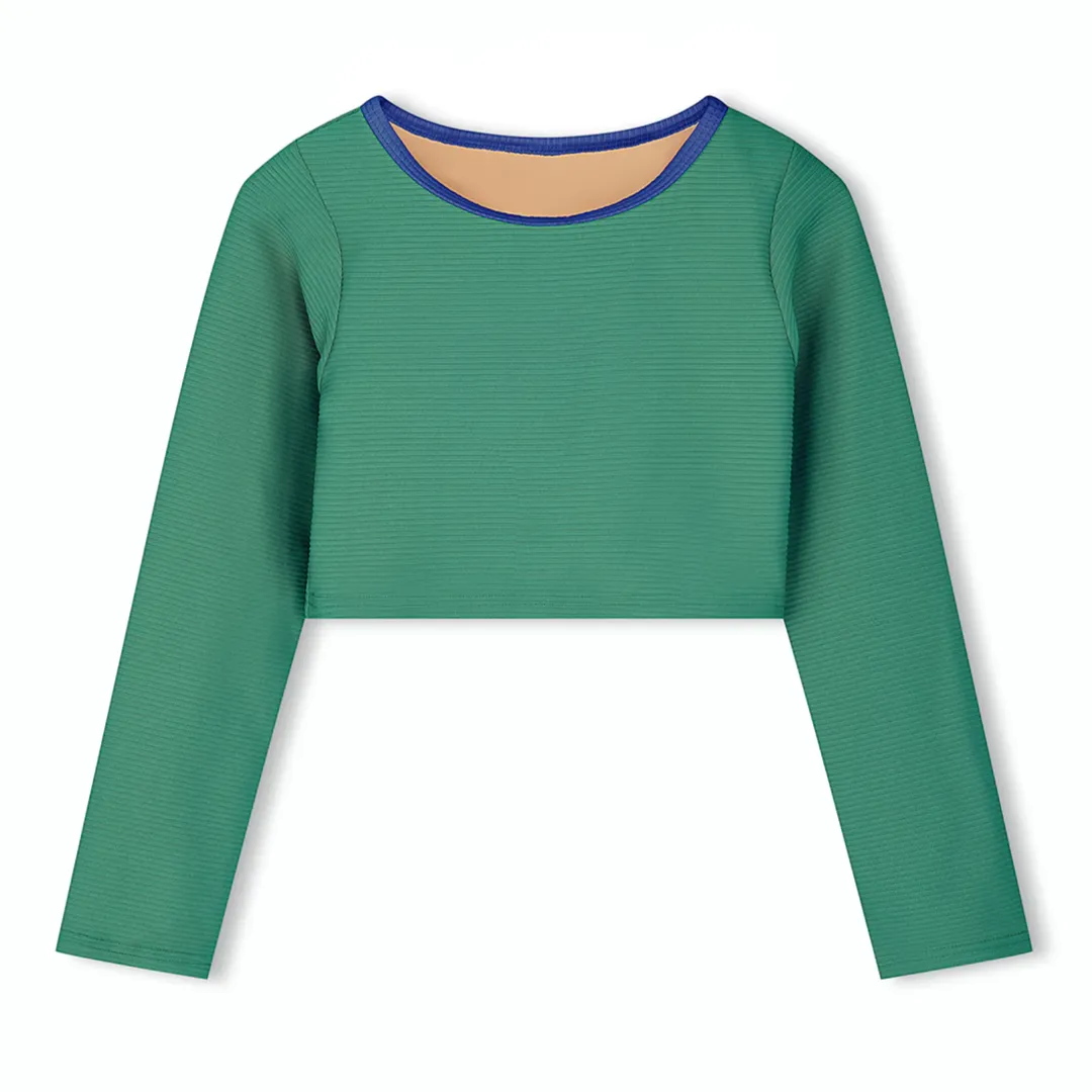 Mini Rib L/Slv Crop Rashie Top - Emerald