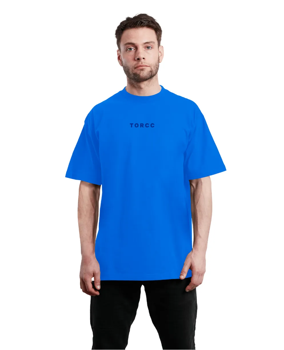 Minimal Blue Printed Oversized T-shirt | Drop Shoulder T-shirt