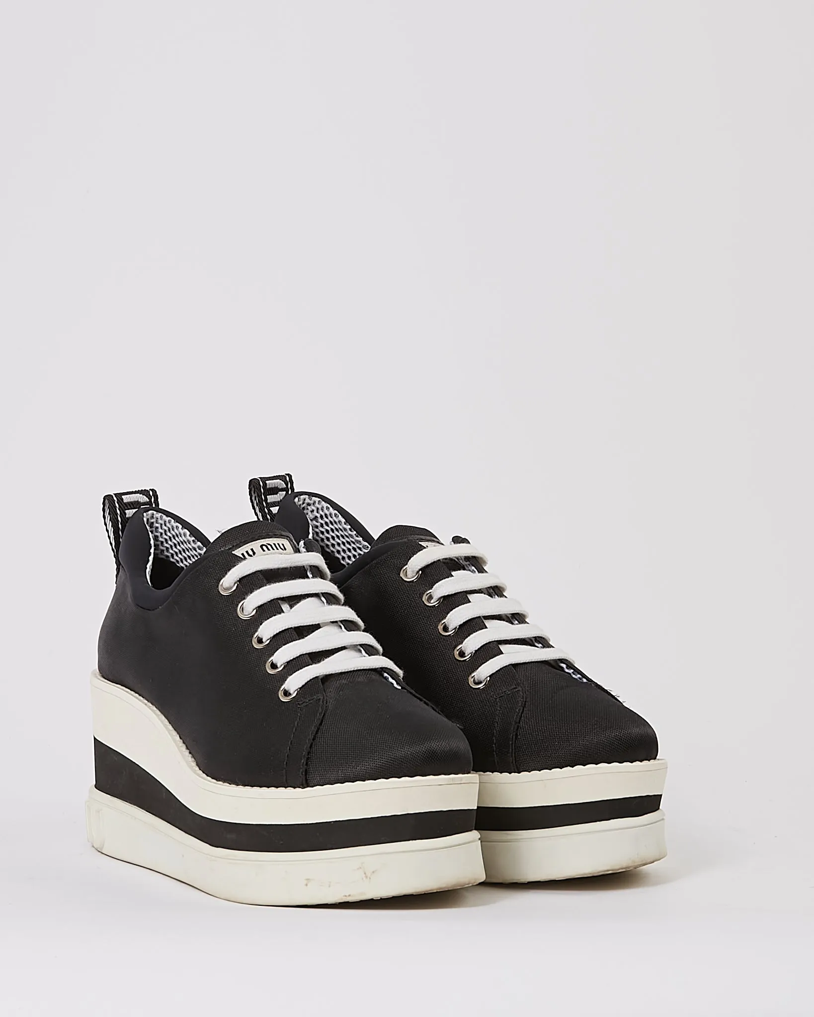 Miu Miu Black Nylon Platform Lace Up Sneakers - 38