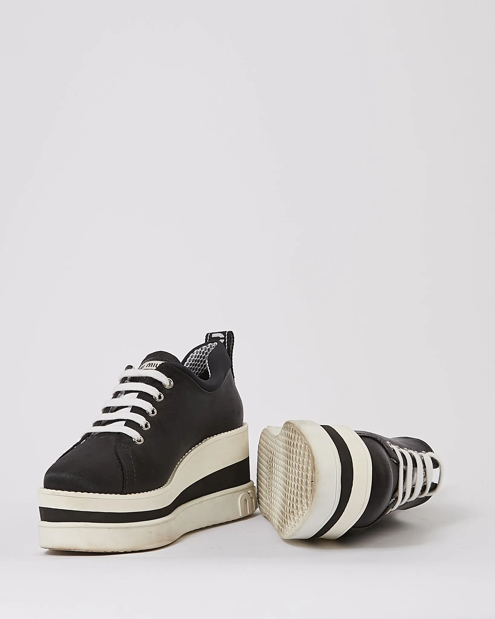 Miu Miu Black Nylon Platform Lace Up Sneakers - 38