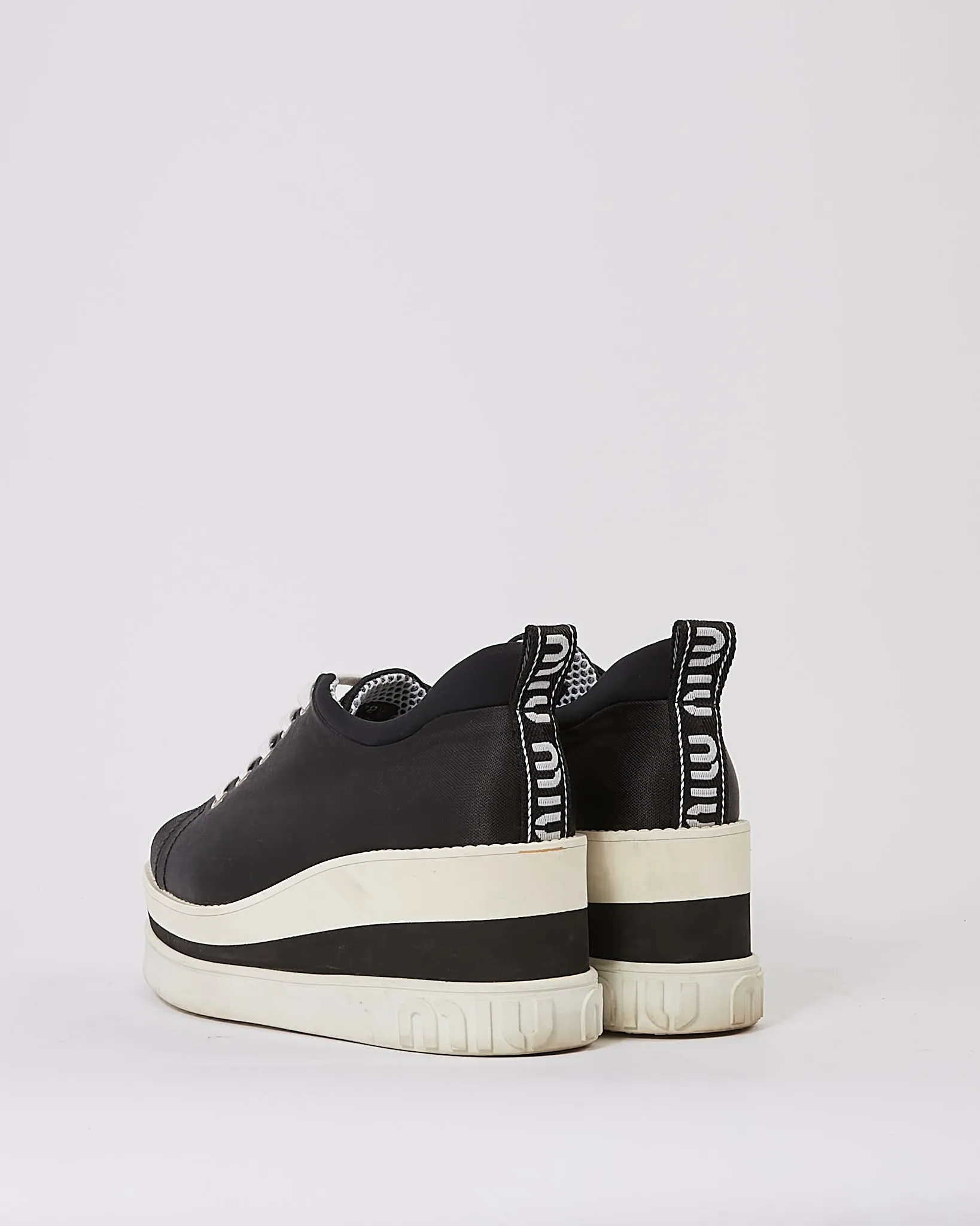 Miu Miu Black Nylon Platform Lace Up Sneakers - 38