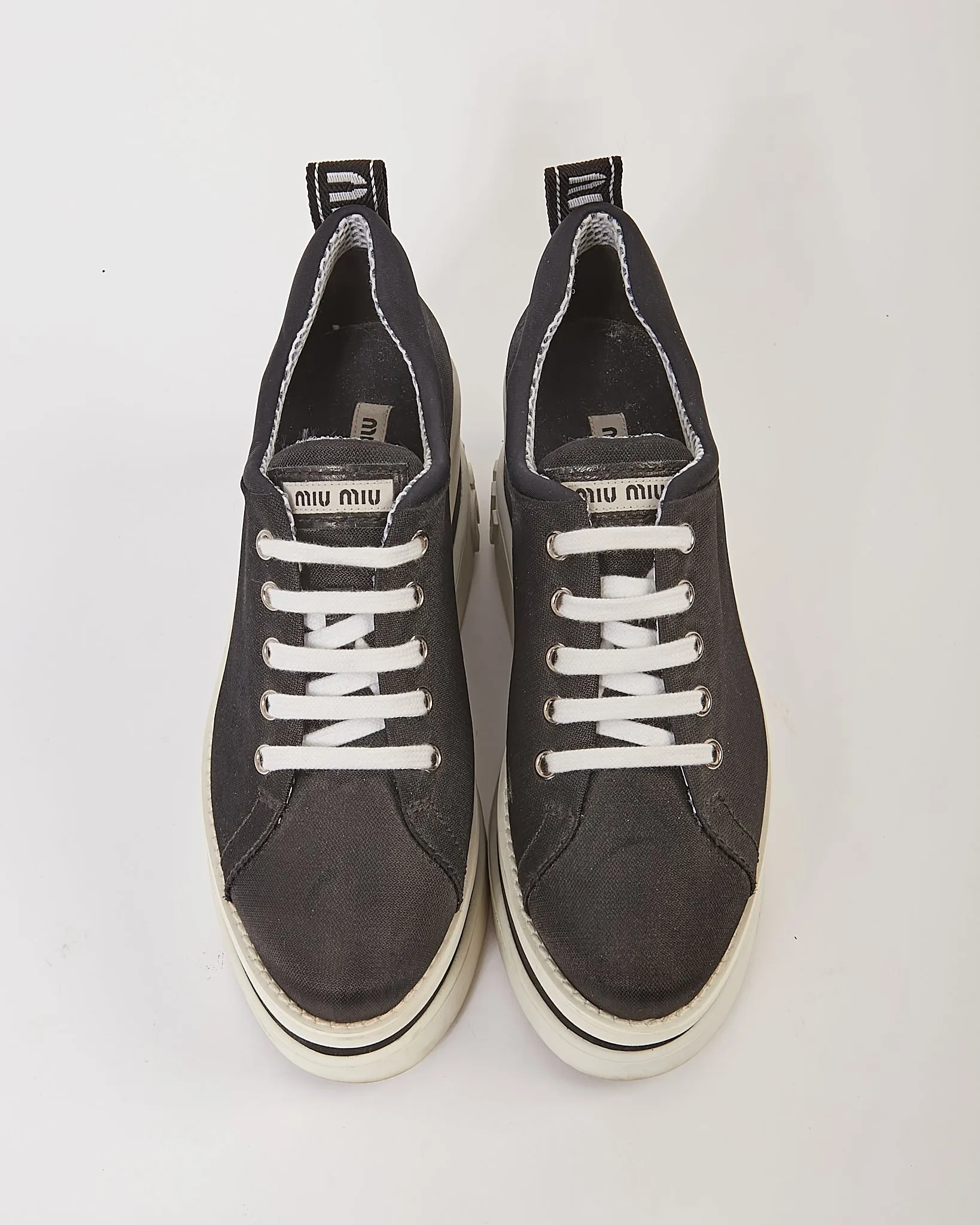 Miu Miu Black Nylon Platform Lace Up Sneakers - 38