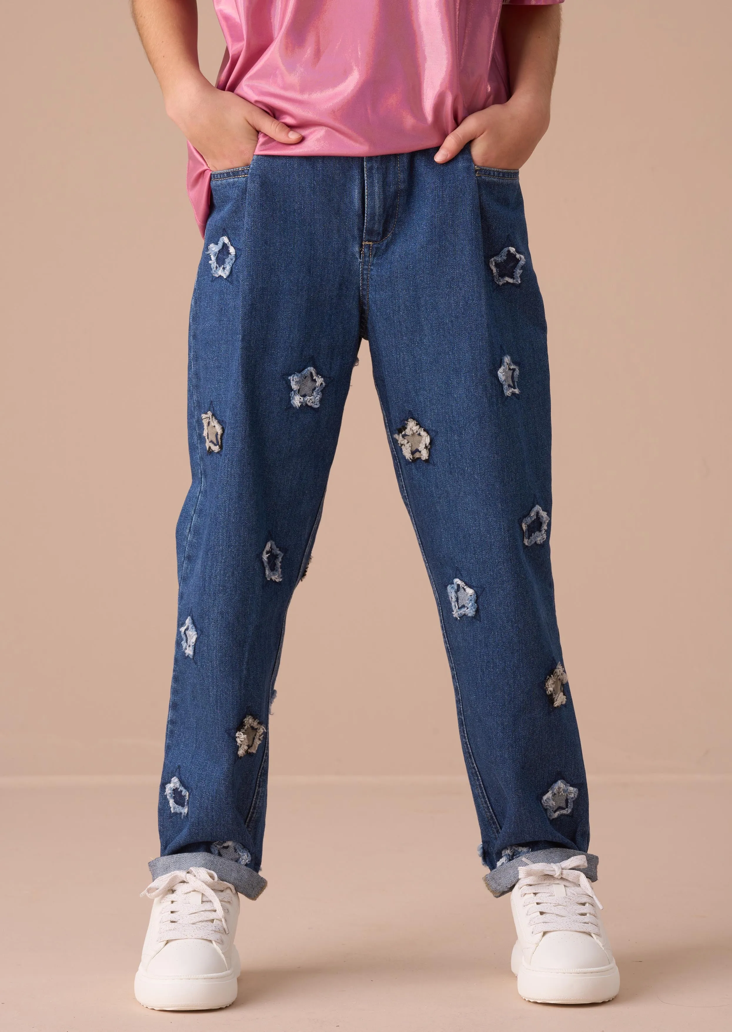 Mollie Blue Star Applique Barrel Fit Jean