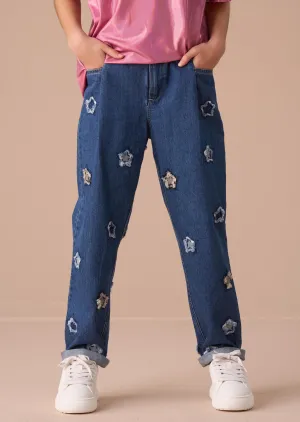 Mollie Blue Star Applique Barrel Fit Jean