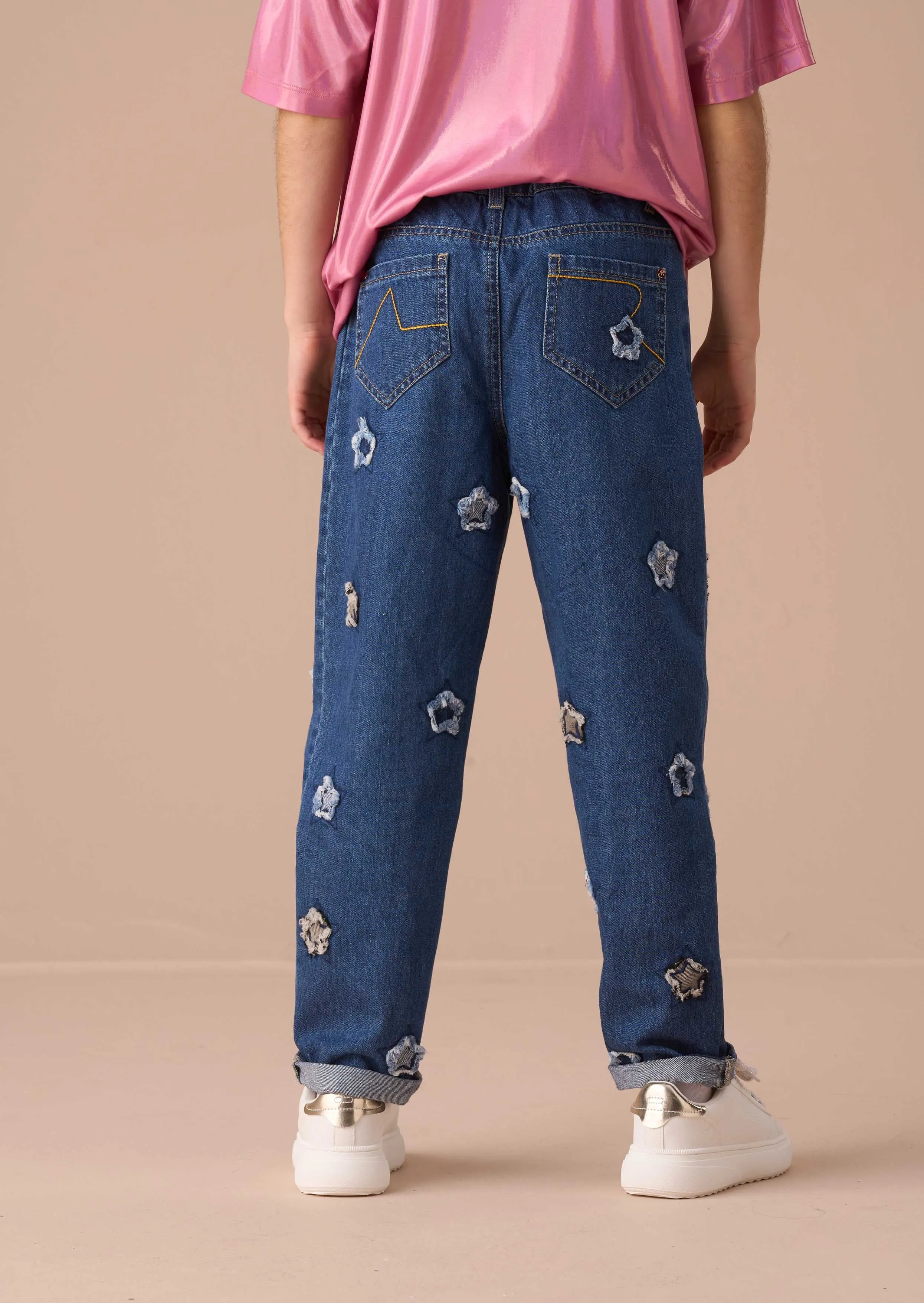 Mollie Blue Star Applique Barrel Fit Jean