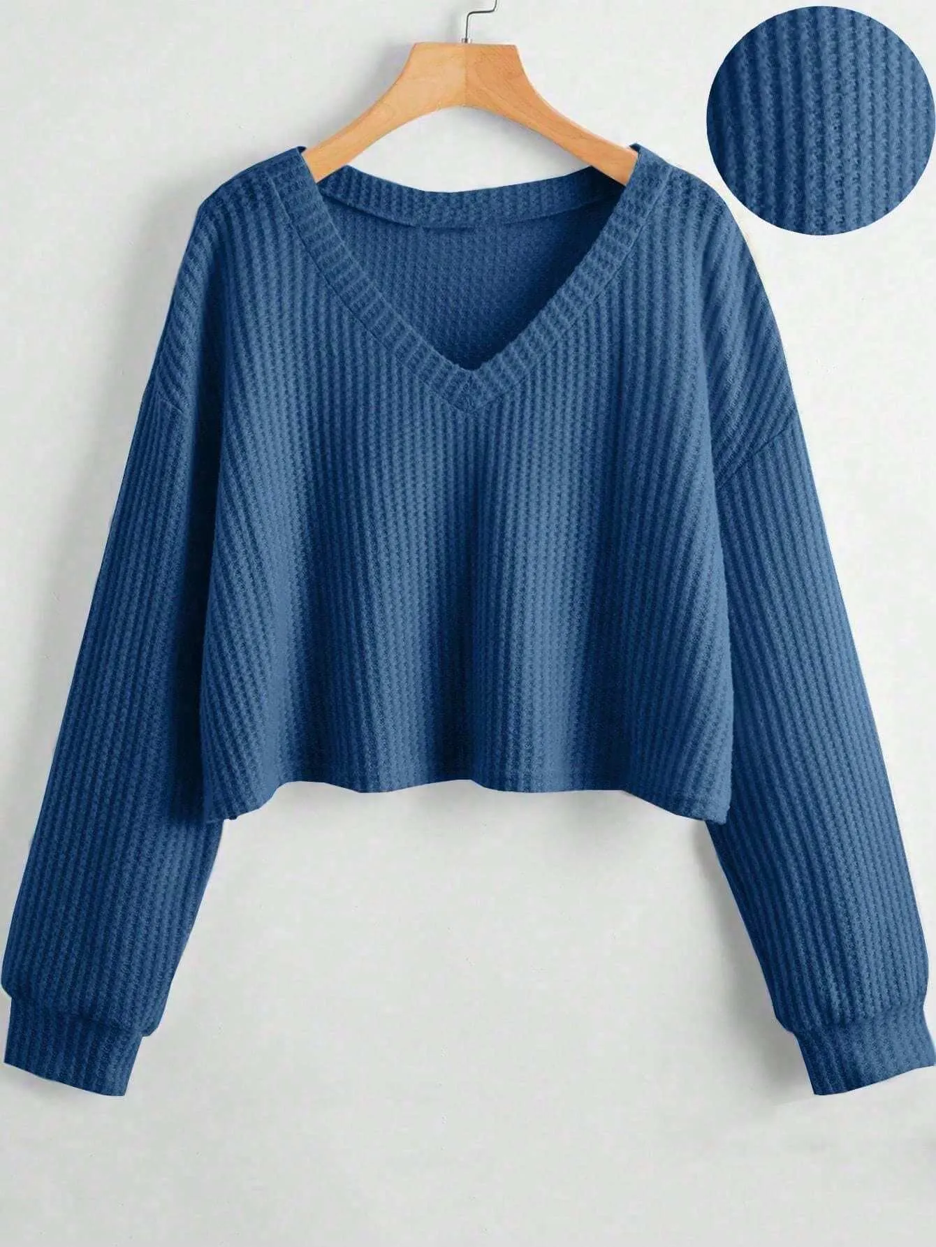 MOOSTA Women's Solid V-Neck Dropped Shoulder Long Sleeve Casual Loose T-Shirt