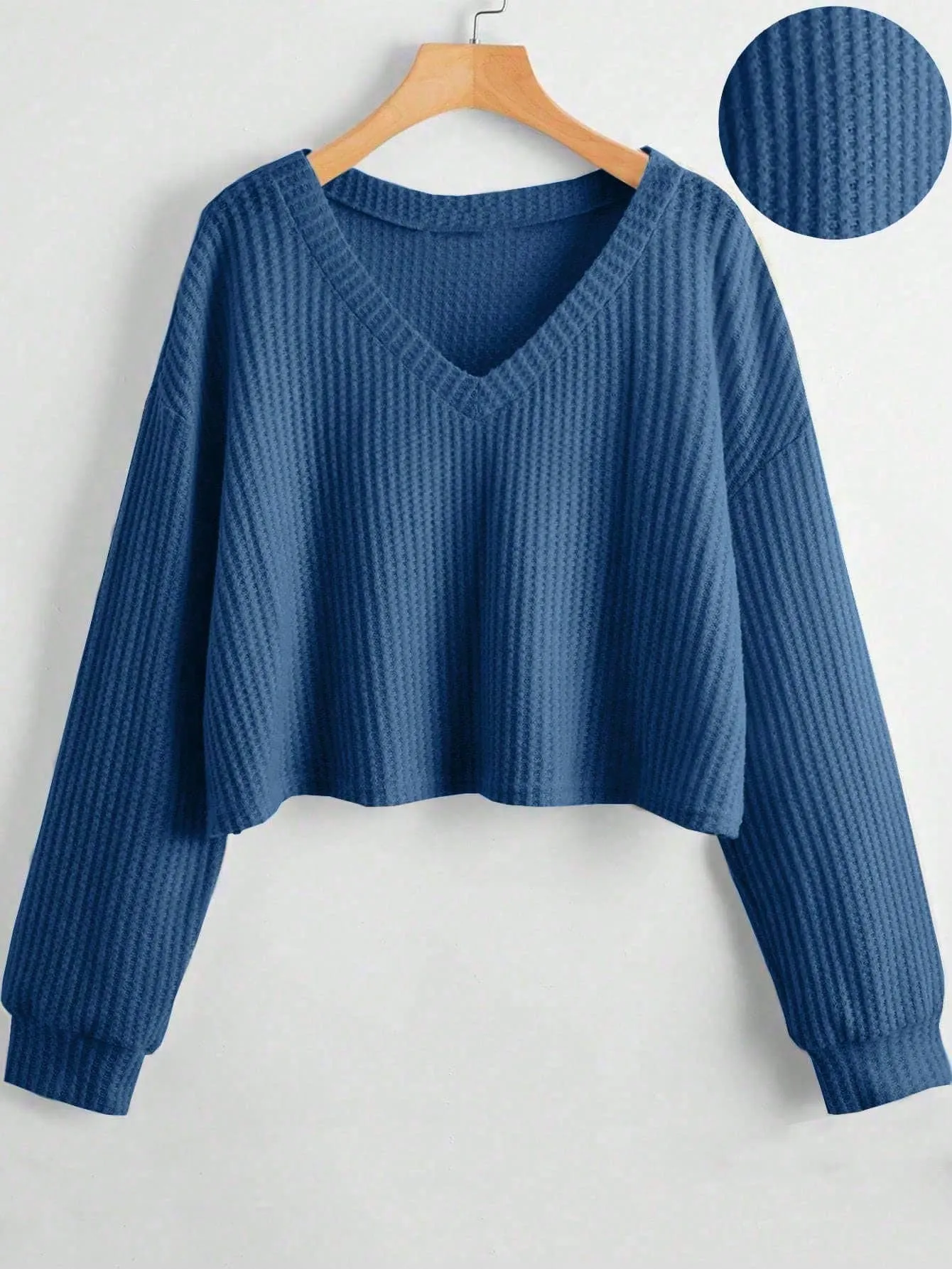 MOOSTA Women's Solid V-Neck Dropped Shoulder Long Sleeve Casual Loose T-Shirt