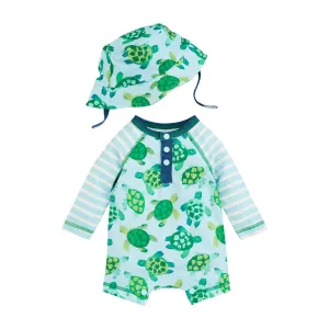 Mud Pie Turtle Rash Guard One-Piece & Hat Set