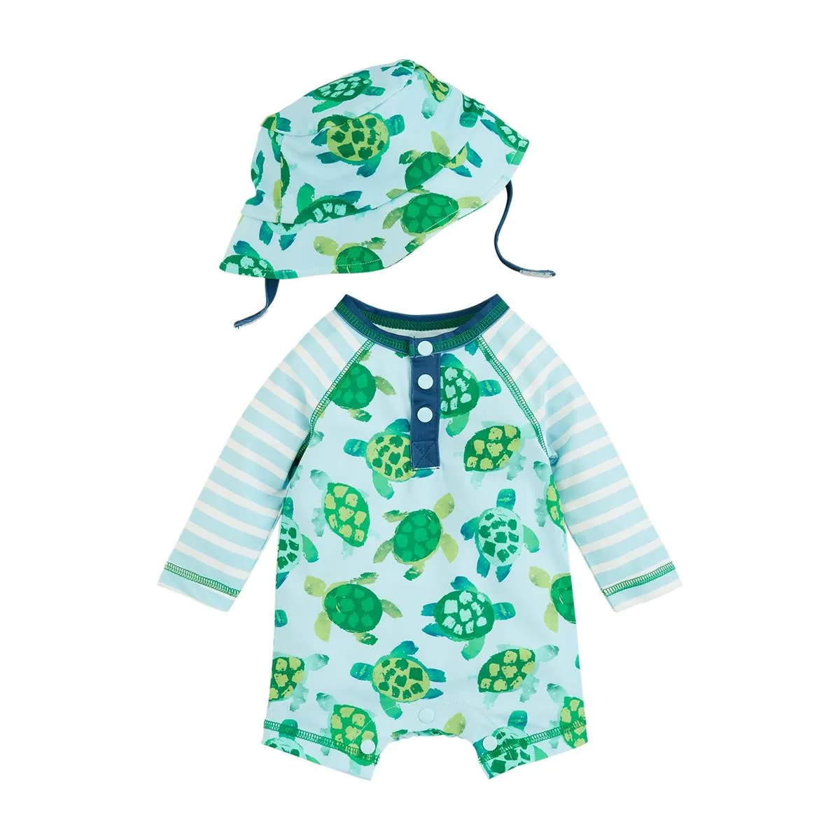 Mud Pie Turtle Rash Guard One-Piece & Hat Set