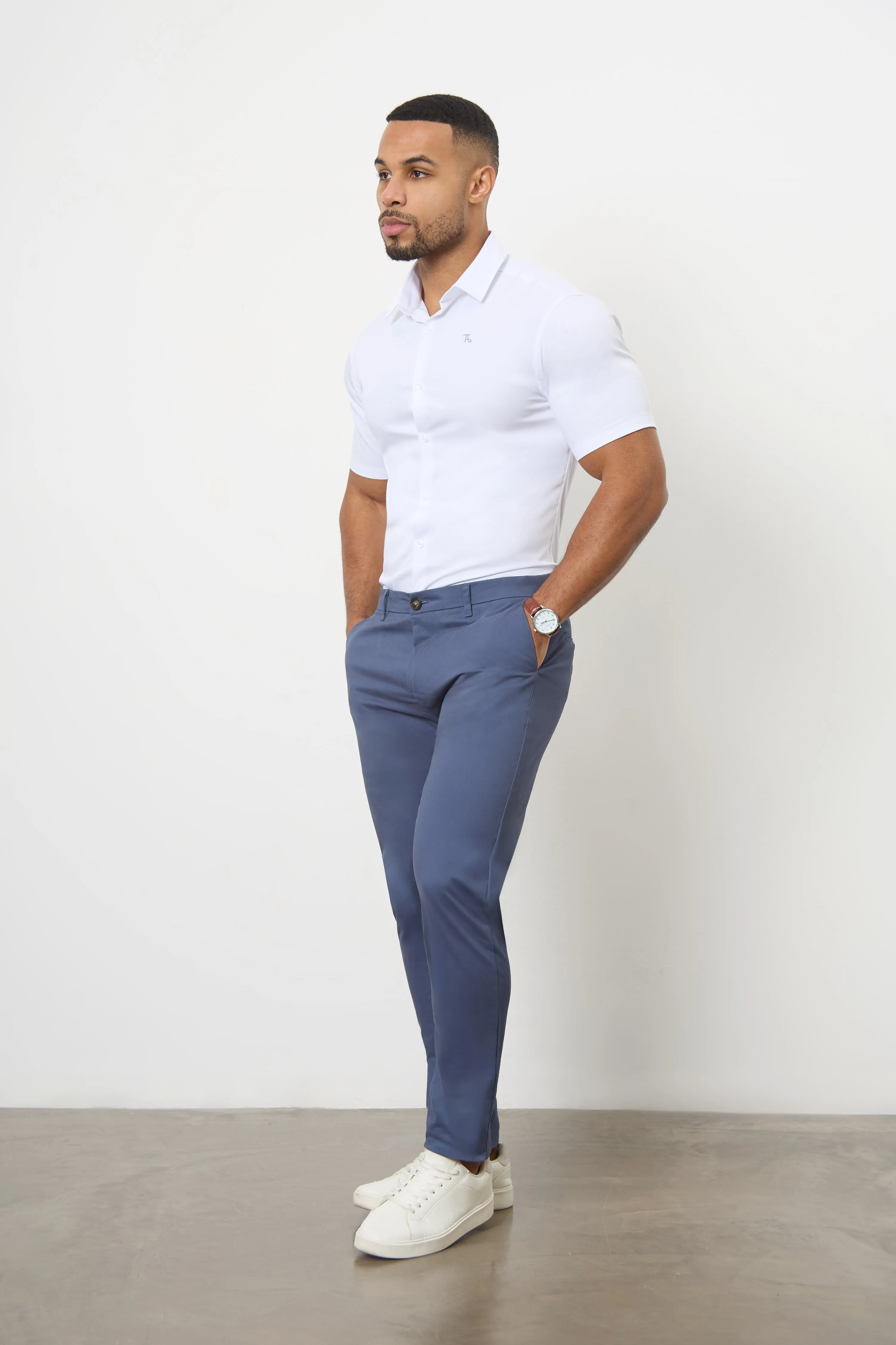 Muscle Fit Cotton Stretch Chino Trouser in Airforce