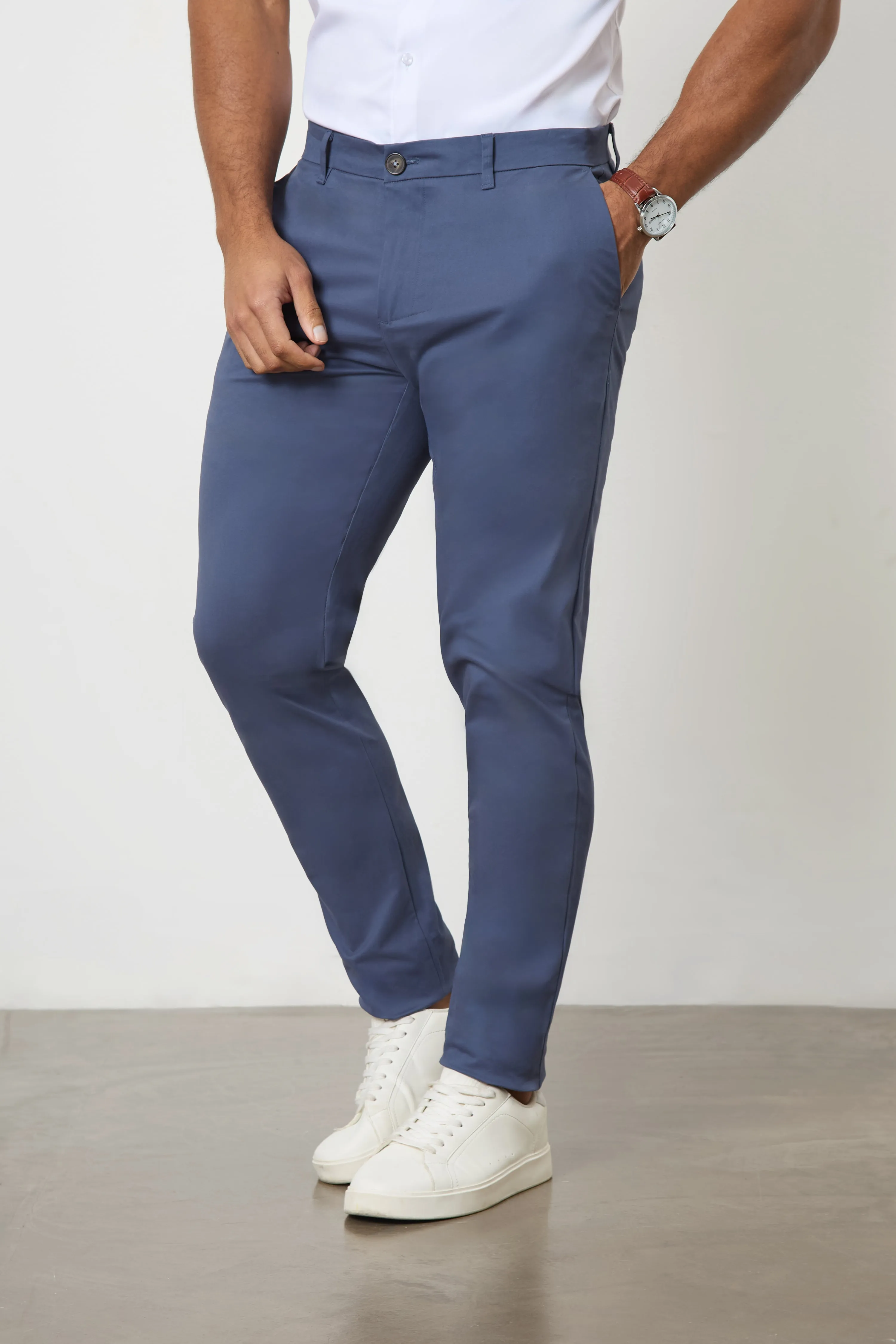 Muscle Fit Cotton Stretch Chino Trouser in Airforce