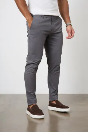 Muscle Fit Cotton Stretch Chino Trouser in Dark Grey