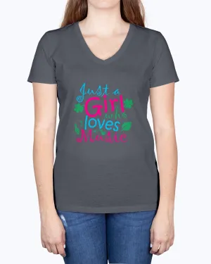 Music Girl-b - Ladies V-neck T-Shirt
