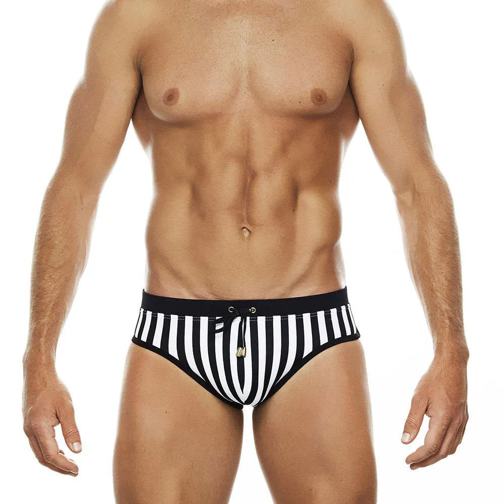 Mykonos Swim Briefs Black and White Striped w