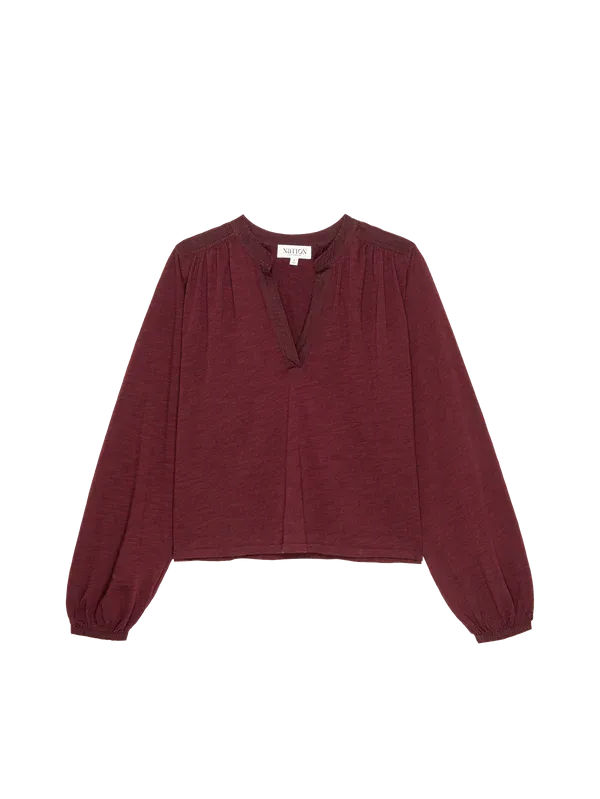 NATION-Maya V-Neck Top Bordeaux