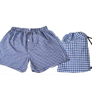 Navy Blue White Check Mens Boxer Briefs - Cotton Underwear Trunk for Men