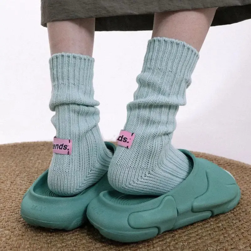 Needle Thick Thread Knitted Middle Tube Socks - Japanese Style Cotton Sports Socks for Men and Women