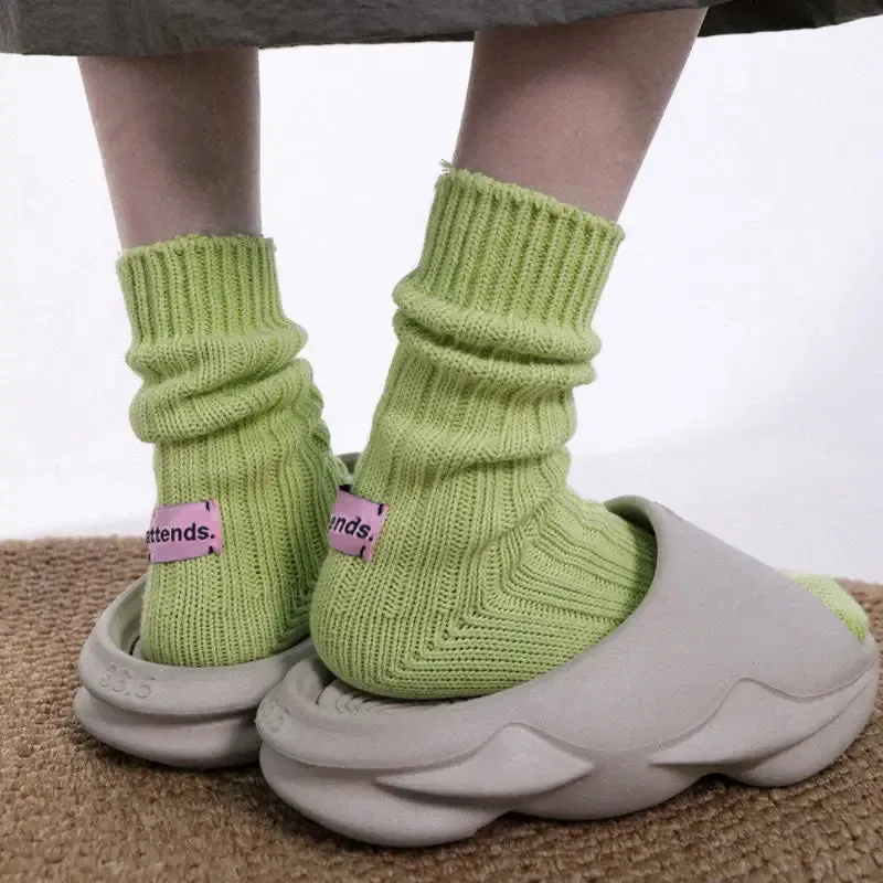 Needle Thick Thread Knitted Middle Tube Socks - Japanese Style Cotton Sports Socks for Men and Women
