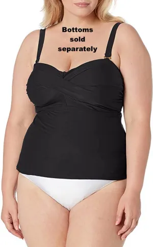New Catalina Womens Plus-Size Twist Front Bandeau Tankini Top, bottoms sold separately, Black, Sz 3X!