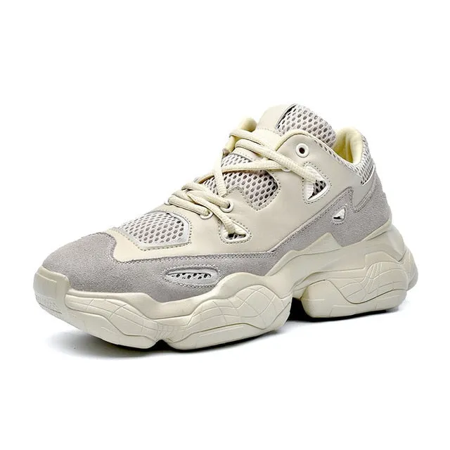 New Genuine Leather Sneakers Men  Plus Size 35-47 Designer Chunky Shoes Breathable Platform Casual Shoes