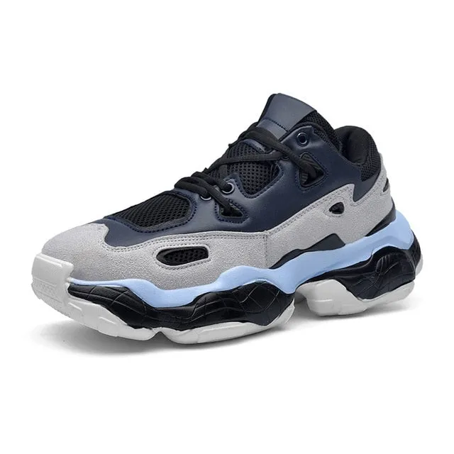 New Genuine Leather Sneakers Men  Plus Size 35-47 Designer Chunky Shoes Breathable Platform Casual Shoes