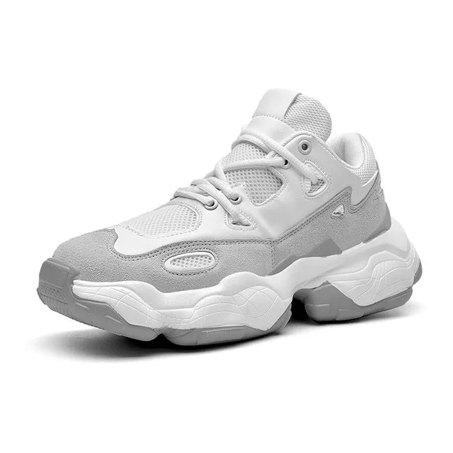 New Genuine Leather Sneakers Men  Plus Size 35-47 Designer Chunky Shoes Breathable Platform Casual Shoes