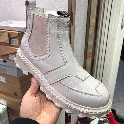 New patent leather flat shoes women's shoes casual shoes women's boots short boots Martin boots shoes work shoes motorcycle boot