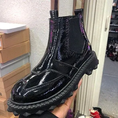 New patent leather flat shoes women's shoes casual shoes women's boots short boots Martin boots shoes work shoes motorcycle boot