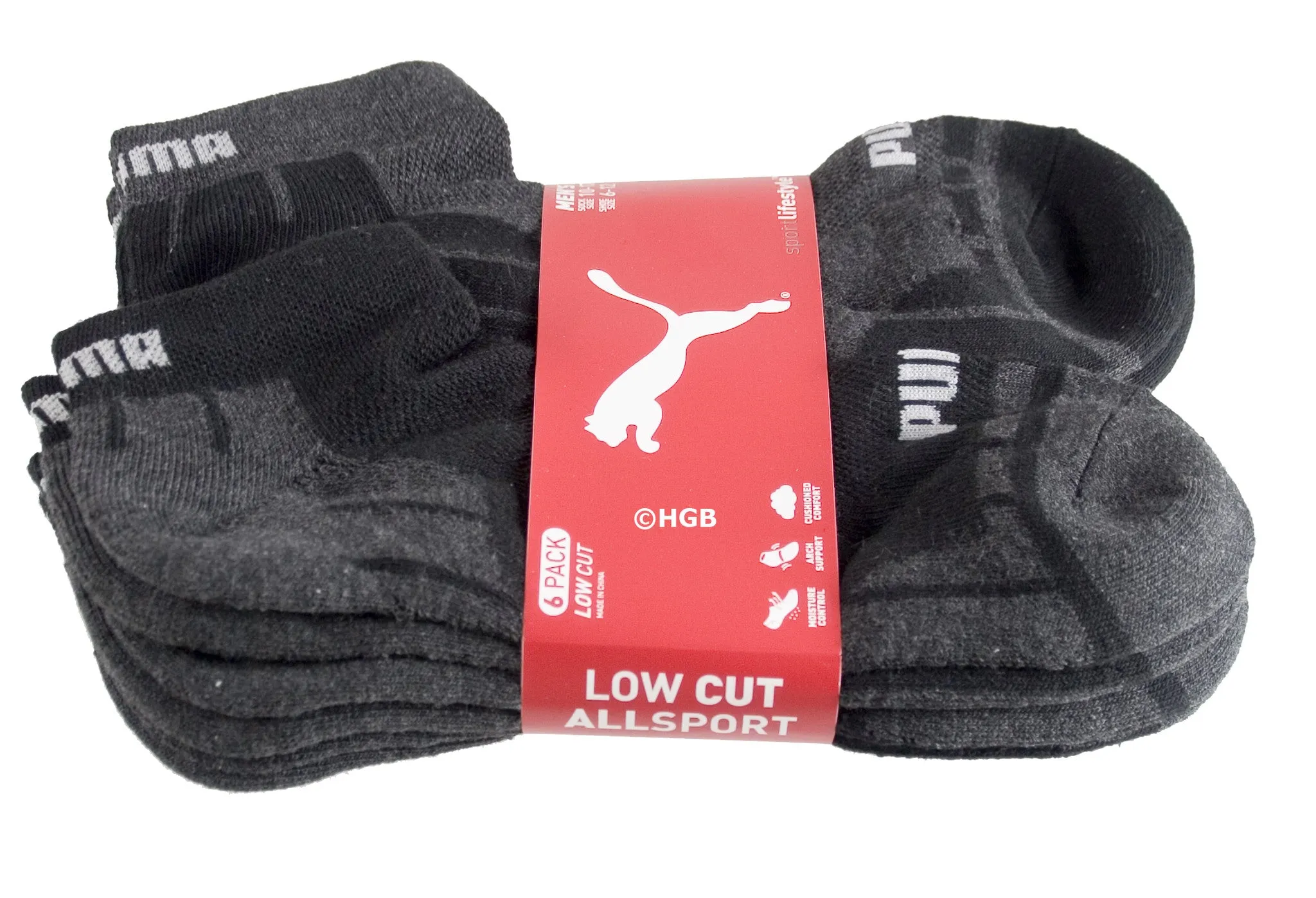 New Puma Mens 6 Pair of Low Cut Sports Socks. All Sizes 6-16 (Extended Size Too)