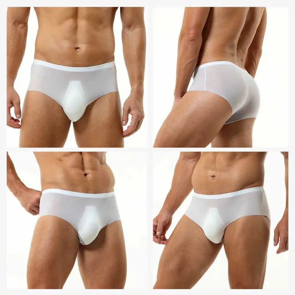 No-Chafe 3D Seamless Pouch - Men's Ultra Thin Ice Silk Briefs Up To Size XXL (5-Pack) JEWYEE 1933