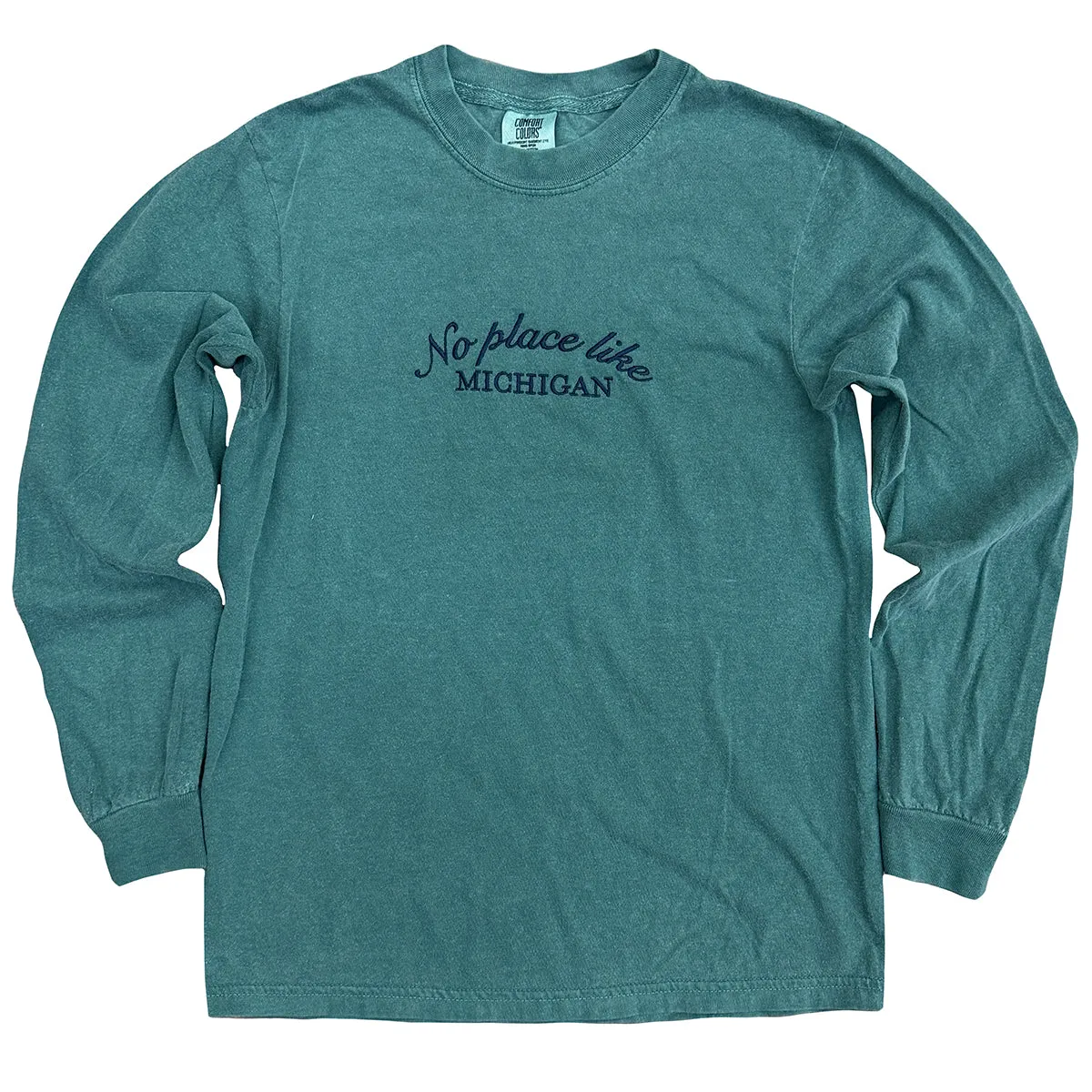 No Place Like Michigan Embroidered Long Sleeve Cotton Shirt
