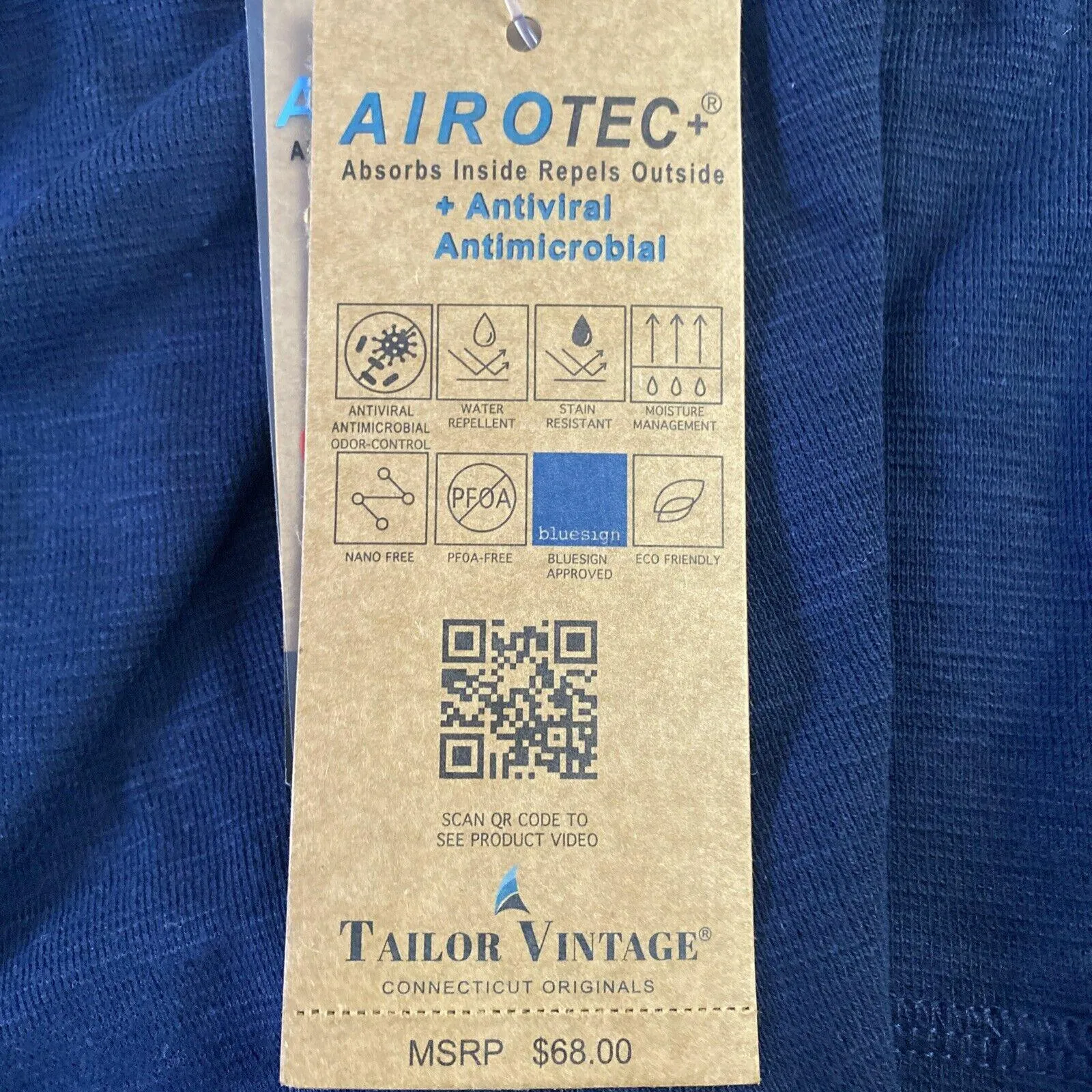 NWT Tailor Vintage Mens Airotec Performance Waffle Henley Shirt Blue/Grey Sz XL