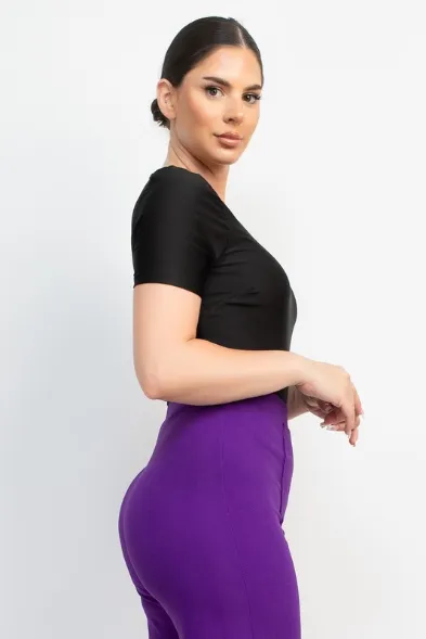 Oprah Satin Scooped Neck Basic Top- Black