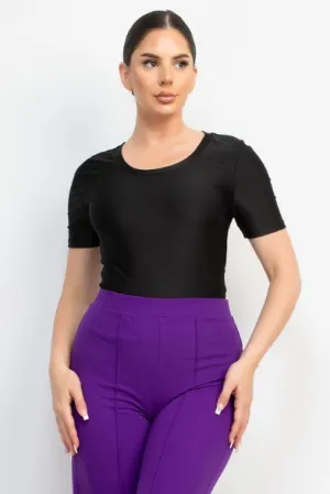 Oprah Satin Scooped Neck Basic Top- Black