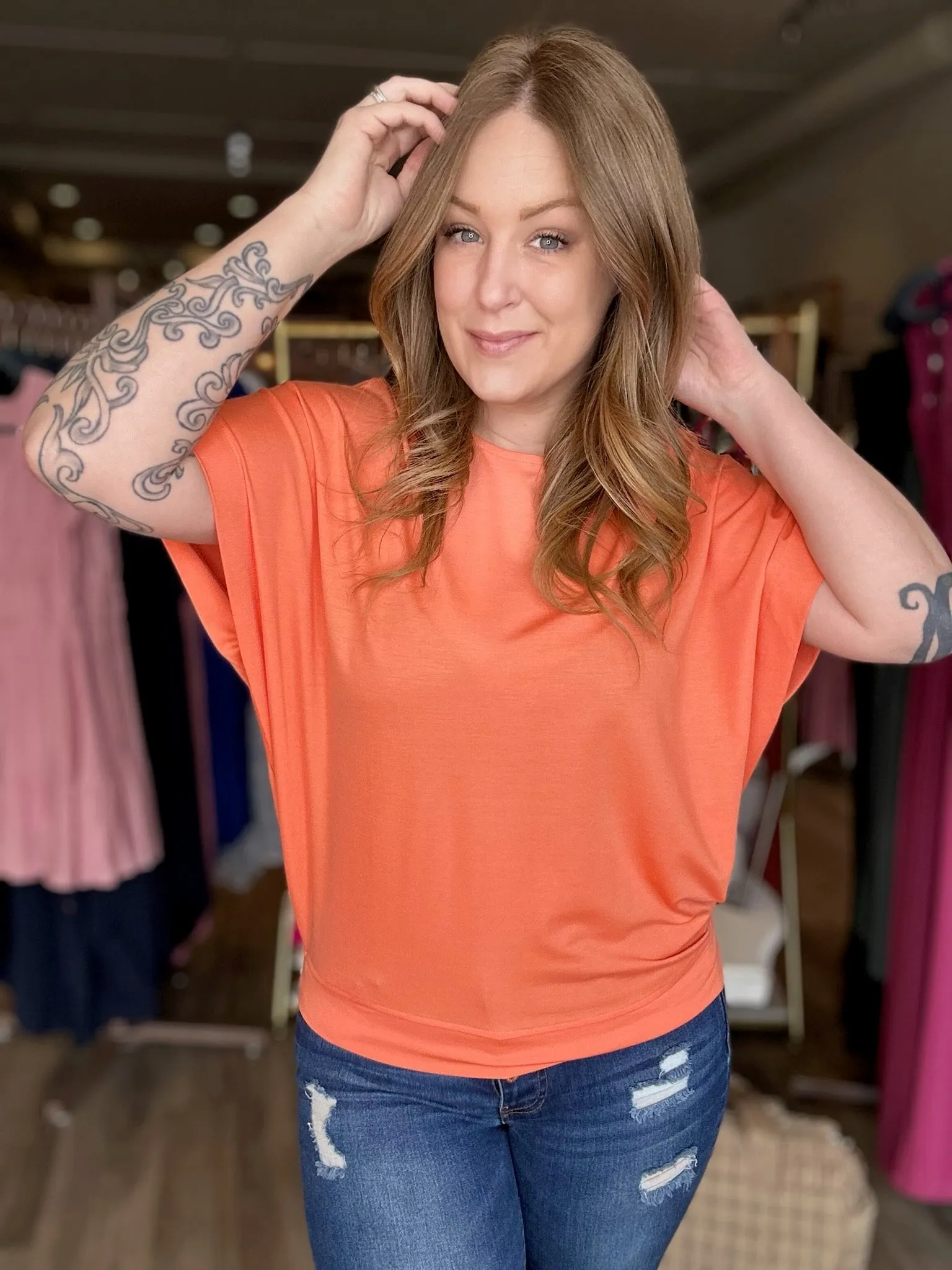 Orange Dolman Sleeve Top